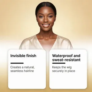 Lace wig glue detail showing waterproof invisible finish for a natural secure hairline fit.