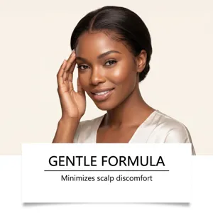 Gentle lace wig glue formula minimizes scalp discomfort for natural hairline styling and wear.