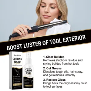 Jue Fish curling wand cleaner spray for heat styling tools, removes residue and shine.