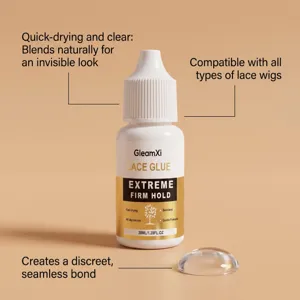 Detail view of GleamXi waterproof lace wig glue with strong firm hold, quick-drying formula, 38ml.