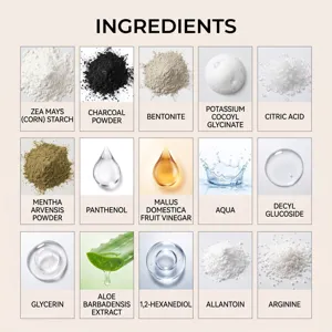 Detailed ingredient chart showing natural plant extracts and formulas for refreshing hair care.