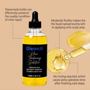Detailansicht des GleamXi Haarpflegeöls mit Pipette und flüssiger Textur für die Kopfhaut.