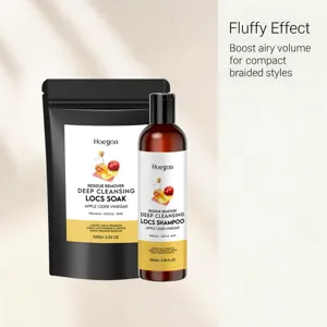 HOEGOA apple cider vinegar locs shampoo and soak detail view, residue remover for hair care.