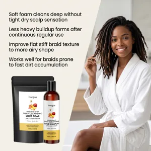 Detailed view of Hoegoa apple cider vinegar deep cleansing shampoo set for locs care and scalp.
