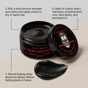 Detailansicht der East Moon Haarpomade mit cremiger Textur, starkem Halt und schönem Glanz.