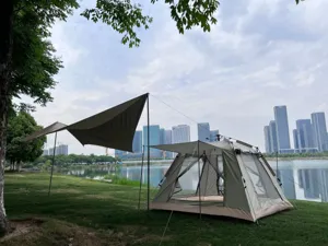 Ensemble de tente de camping extérieure et auvent pour randonnée, pique-nique et pluie.