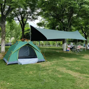 Ensemble tente et tarp de camping exterieur, abri pare-soleil impereable pour pique-nique.