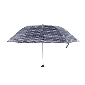 Large 10-rib folding umbrella with classic plaid pattern, durable and windproof for daily use.