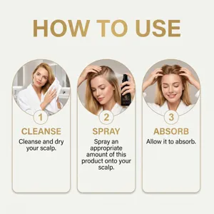 Detailansicht mit Schritt-für-Schritt-Anleitung zur Anwendung des Haarpflegesprays.