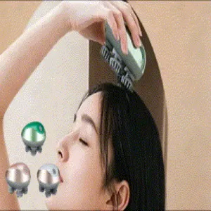Masajeador eléctrico de cabeza para cuero cabelludo, dispositivo portátil de colores variados.