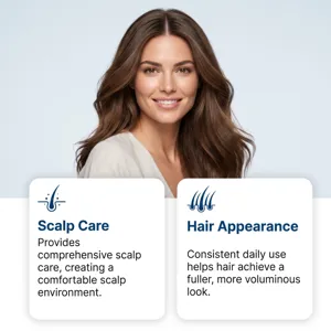 Volumizing hair essence for comprehensive scalp care and fuller, voluminous look.