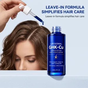 Scalp care serum detail showing copper peptide formula and dropper application for hair health.