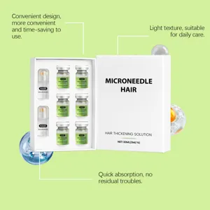 Microneedle hair thickening solution set with roller devices for daily scalp care and growth.
