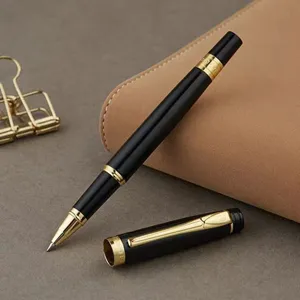 High-end black gold metal rollerball pen for business office use with elegant gift box style.
