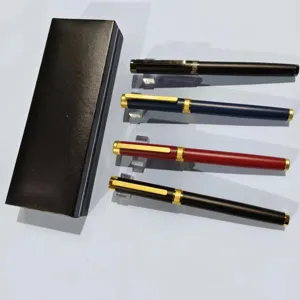 Metal rollerball pen set with four assorted colors and gift box for business office use.