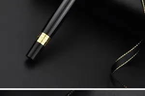 High-end business metal rollerball pen detail, luxury black and gold design for office gifts.
