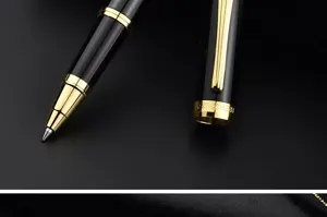 Exquisite metal rollerball pen with black and gold design, ideal for business office work.