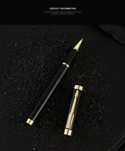Black and gold metal rollerball pen for business office, smooth writing luxury ink pen.