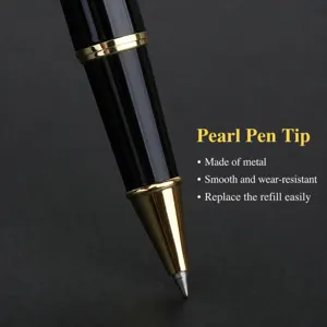 Black and gold metal rollerball pen tip, smooth writing business office pen replacement