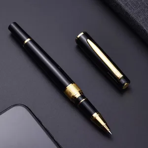 Luxury metal rollerball pen in black and gold, perfect for business office and gifts.