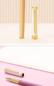 Morandi color metal signature pen with gold accents, smooth writing office business gift pen.