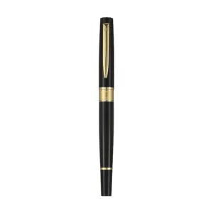 Black metal rollerball pen with gold clip, elegant business office gift pen writing tool.