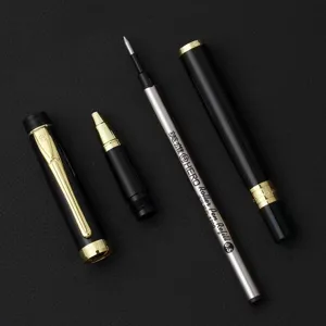 Luxury metal rollerball pen with black and gold design, 0.5mm refill for office and business gift use.