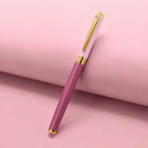 Metal sign pen with Morandi purple pink body and gold clip, elegant business office gift pen.