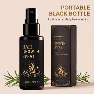 Tragbares schwarzes Haarwuchsspray 50ml mit Biotin und Koffein für die tägliche Haarpflege.