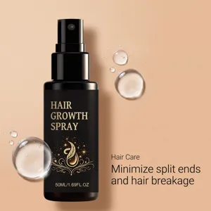 Detailansicht der 50ml Haarsprühflasche, pflegende Haarwuchs-Essenz für glattes Haar.