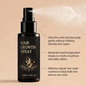 Nahaufnahme der schwarzen Haarspray-Flasche mit feinem Sprühnebel und 50ml Füllmenge.