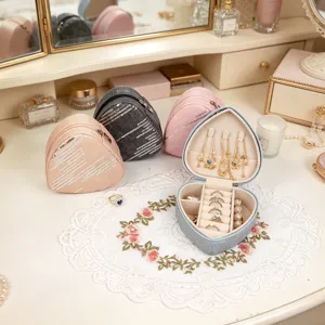 Portable heart-shaped denim sequin jewelry box for rings and necklaces travel storage