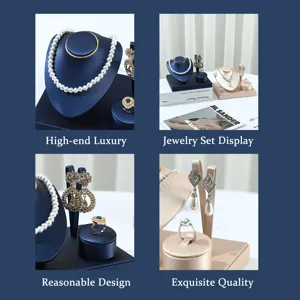 Imágenes detalladas de soportes de cuero PU para collares y anillos de joyería