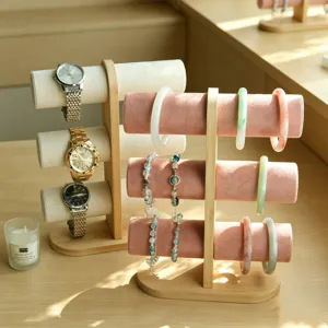 3-laags Sieraden Display Stand Bamboe Hout Armband Horloge Houder Voor Thuis Winkel Opslag