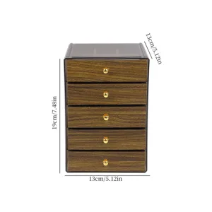 Detailed dimension diagram of 5-tier wooden jewelry box with clear acrylic case