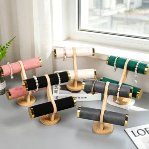 Professioneller zweistöckiger Schmuckständer aus Bambusholz und Samt für Armbänder und Uhren