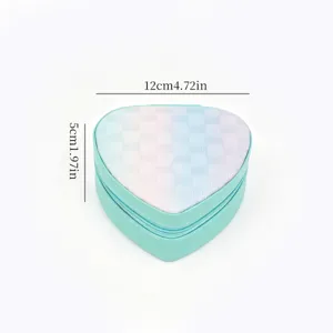 Heart-shaped travel jewelry box with gradient checkered top, 12cm x 5cm dimensions