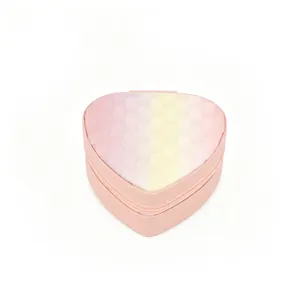 Heart-shaped mini jewelry box with pastel gradient checkered lid and pink zipper closure