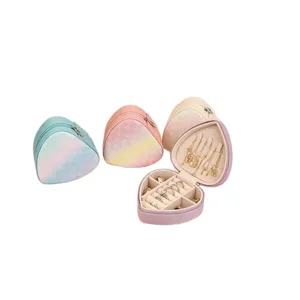 Sweet heart-shaped travel jewelry organizer box with gradient pastel colors for rings necklaces