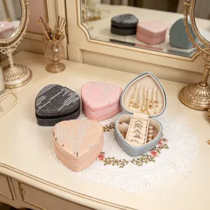 Portable heart-shaped denim jewelry box with sequins for earring and ring storage