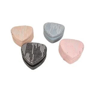 Portable heart-shaped denim jewelry organizer box with shiny sequins for travel