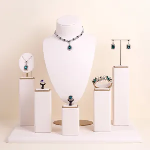 Luxurious Off-White Microfiber Leather Jewelry Display Stand Necklace Bust Mannequin Rings Earrings Bracelets Showroom Props Organizer