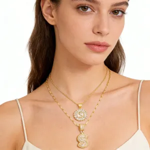 Kupfer Zirkonia Englische Buchstaben Anhänger Halskette Lagig Choker Gold Silber Initialen Schmuck Geschenk Damen