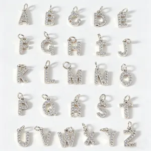 Silberner Pave Diamant 26 Buchstaben Alphabet Anhänger für DIY Halskette Armband