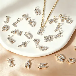 Vergoldete Strass Buchstaben Anhänger DIY Schmuck Kette Zubehör Set glänzend elegant
