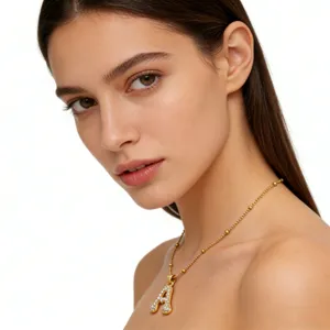 Exquisite copper rhinestone letter A pendant necklace elegant clavicle chain fashion jewelry.