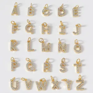 Gold 26 Buchstaben Charms mit Strasssteinen, DIY Schmuck Anhänger für Halskette und Armband.