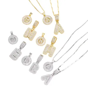 Eisige Baguette Zirkon Alphabet Buchstabe Anhänger Halskette Mode Schmuck Geschenk.