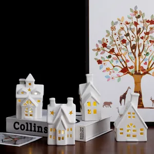 Europese Keramiek Kerst LED Hol Huis Kandelaar Wit Porselein Nachtlampje Bureaustad Ornamenten Vakantie Cadeau
