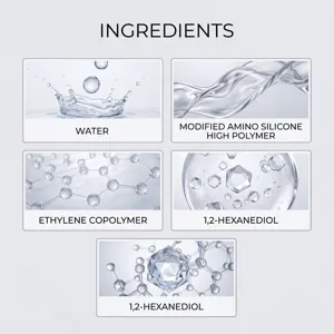 Grafico dettagliato che mostra ingredienti chimici e strutture molecolari per la cura.